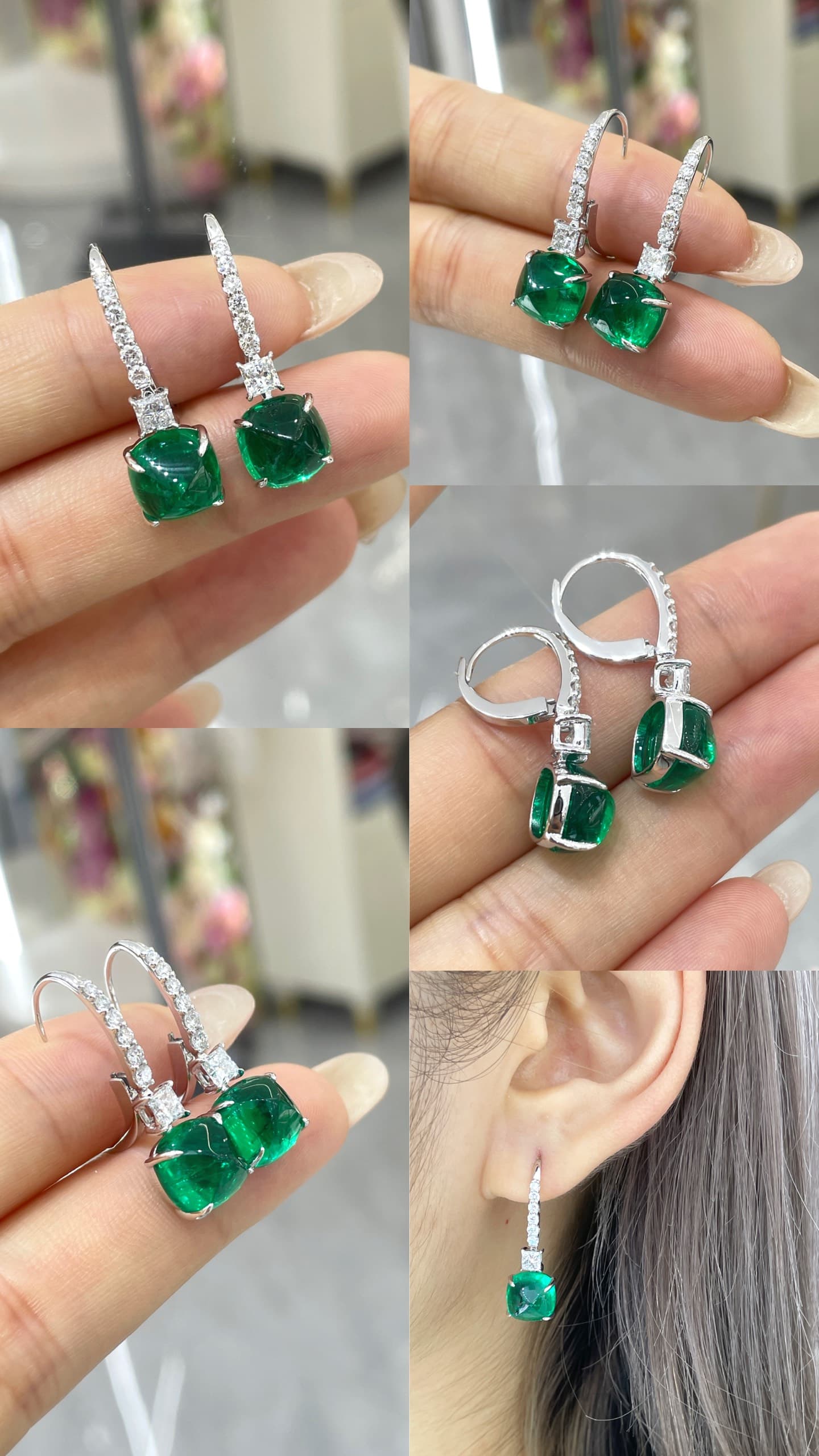 18K 白金祖母綠耳環 - 視角 1