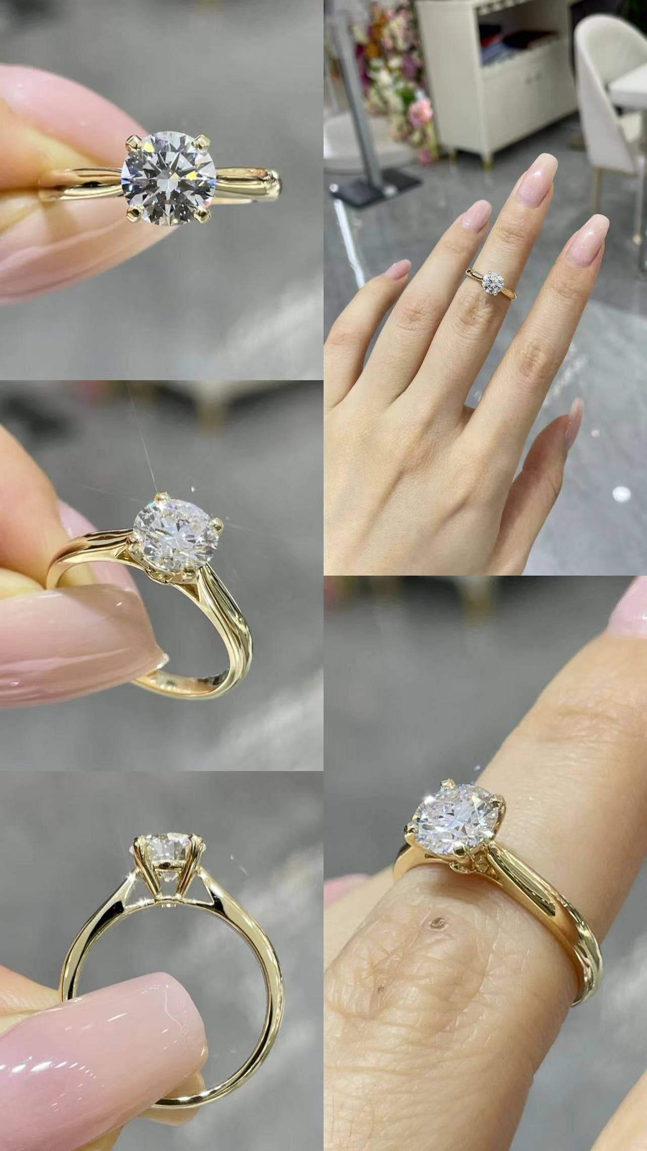 18K金 1克拉 四爪女戒 18K 金戒台，主鑽 1 克拉，四爪鑲嵌女戒。 - 視角 10