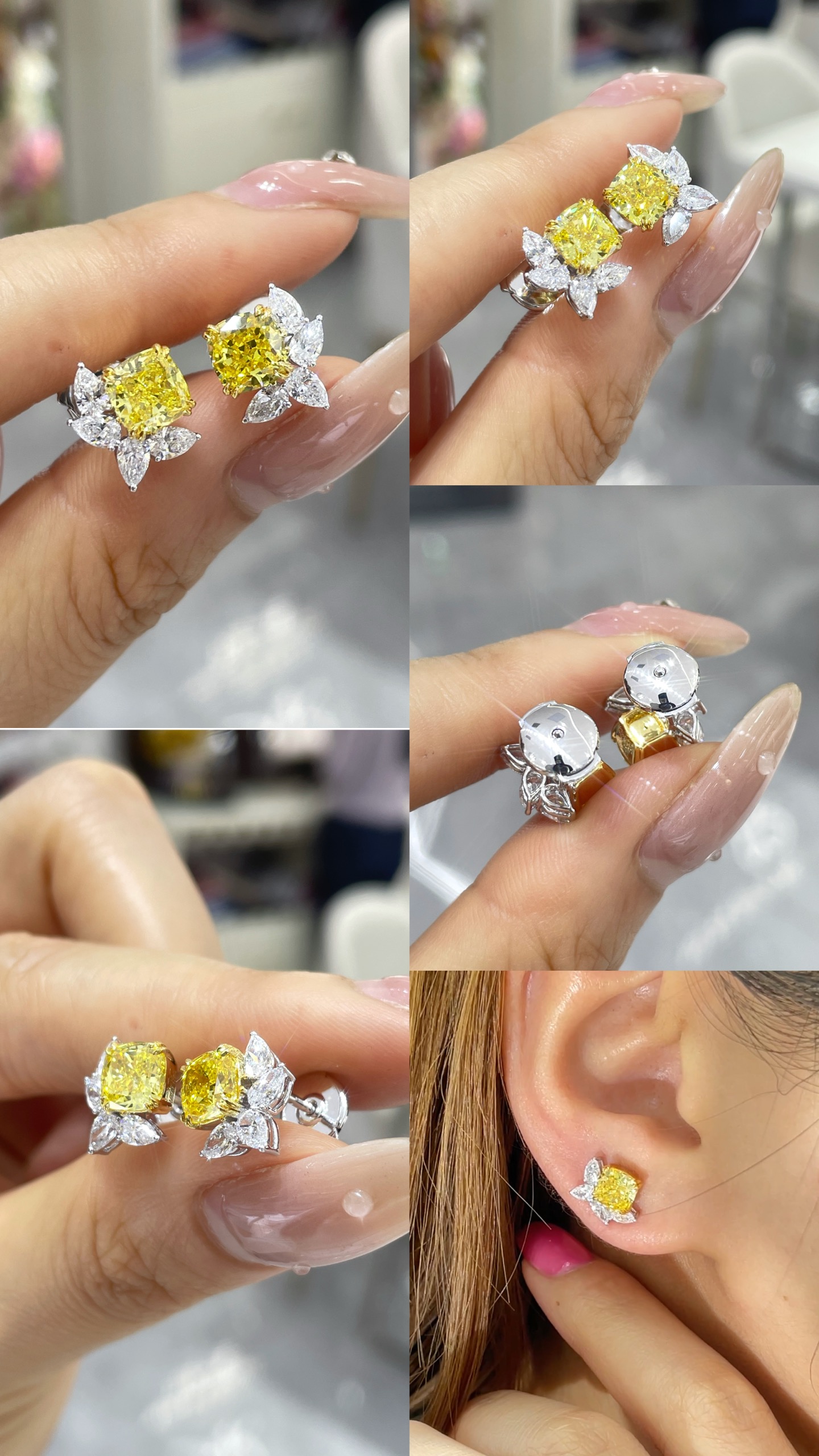 18K + 14K 分色墊形耳釘
